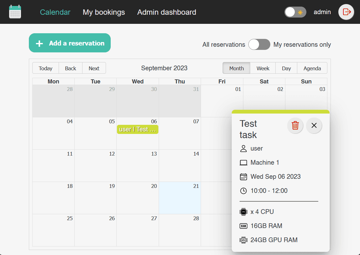 Resapp - calendar view