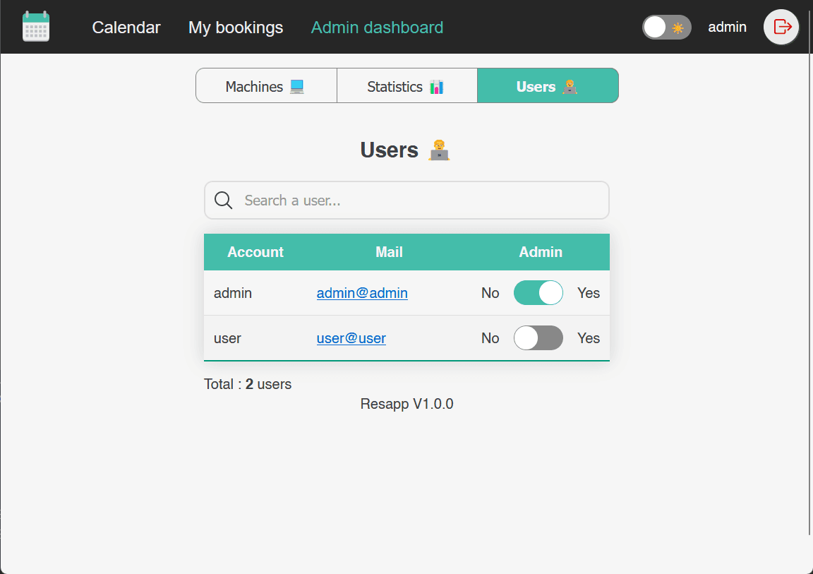 Resapp - users table